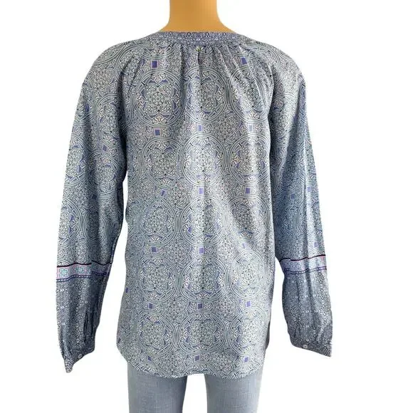 Talbots Popover Top Blue Kaleidoscope Pattern Preppy Boho Women’s Size /M - Picture 3 of 12